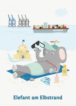 Karin Lindeskov Andersen: Elefant am Elbstrand – Postkarte