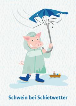 Karin Lindeskov Andersen: Schwein bei Schietwetter – Postkarte