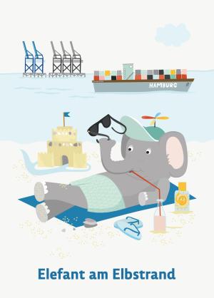 Karin Lindeskov Andersen: Elefant am Elbstrand – Postkarte 